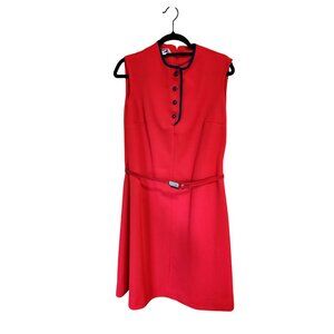 Vintage Red Sleeveless Verona Knits Dress With Belt & Button Details